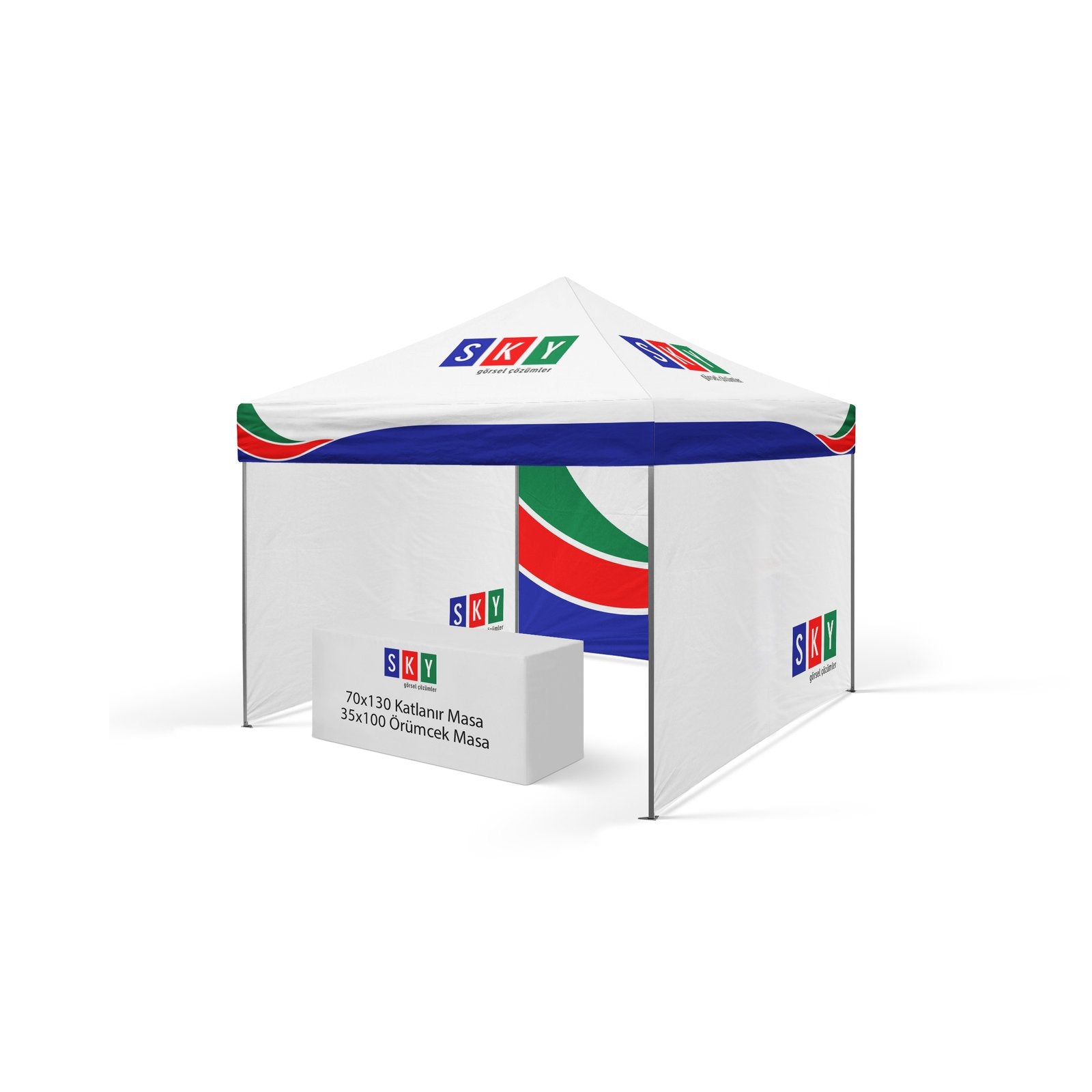 3x3 Gazebo Baskılı Tavan 3 adet Baskılı Tam Duvarlı Model