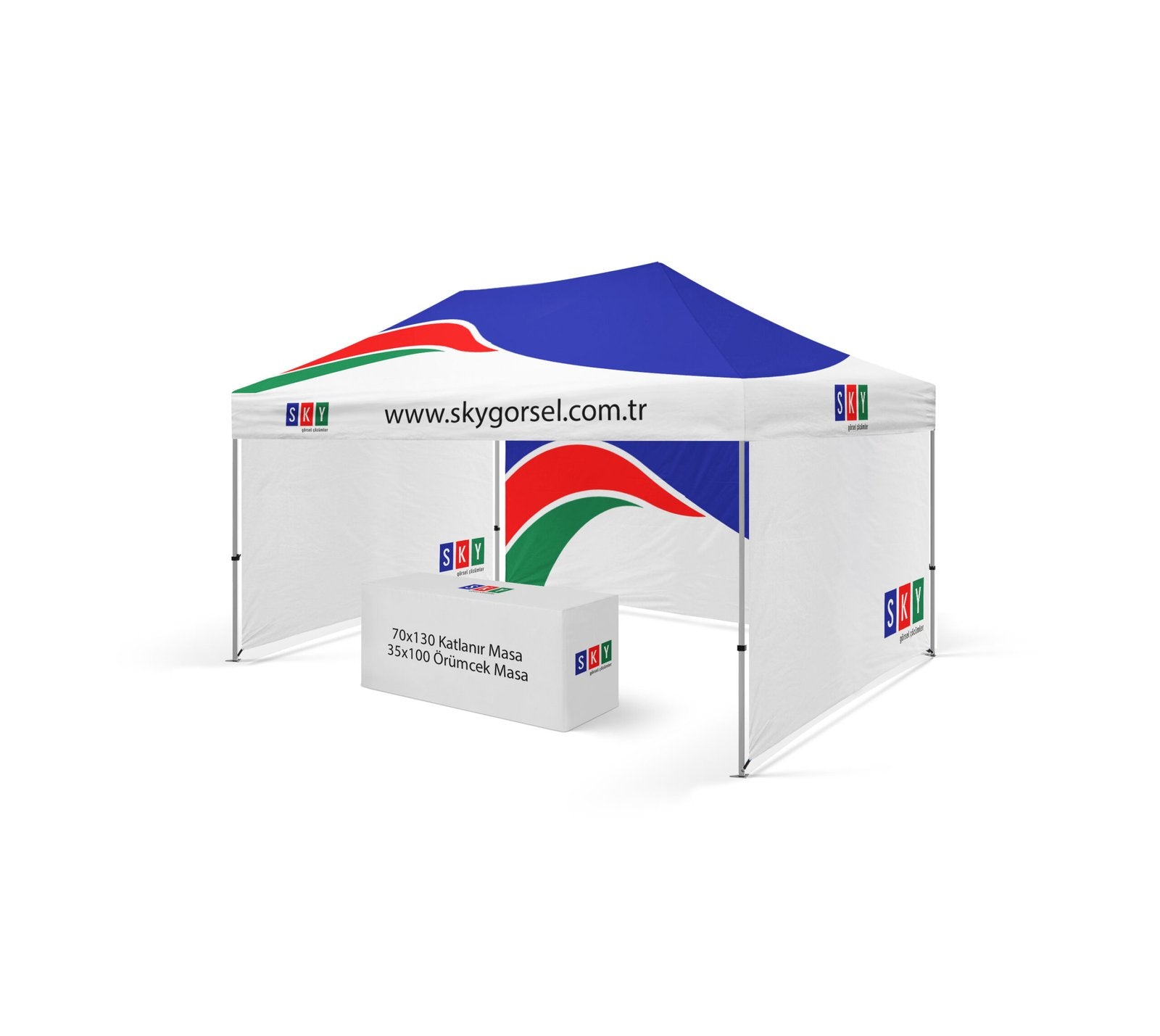 3x45 Gazebo Baskılı Tavan 3 adet Baskılı Tam Duvarlı Model