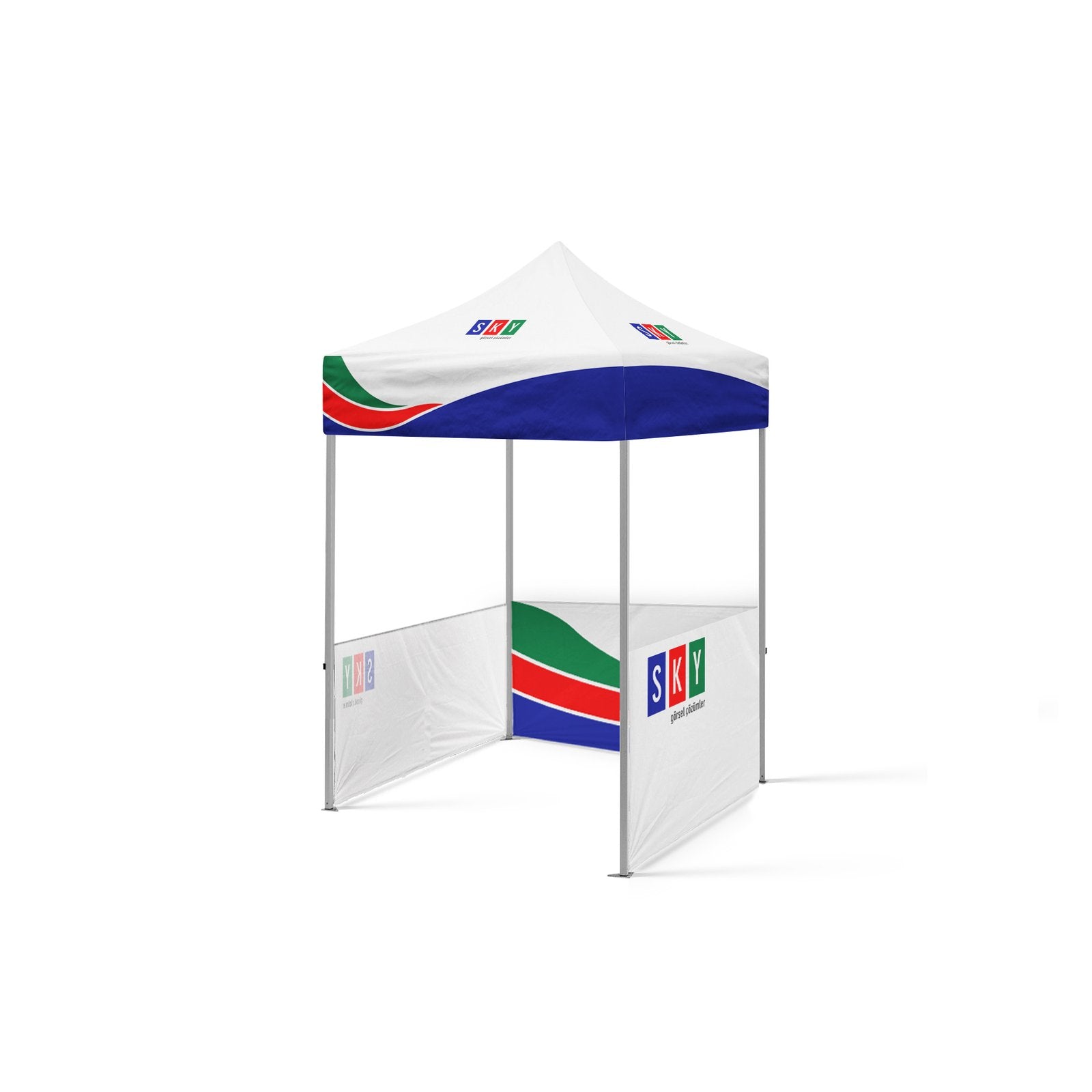2x2 Gazebo Baskılı Tavan 3 Adet Yarım Duvarlı Model