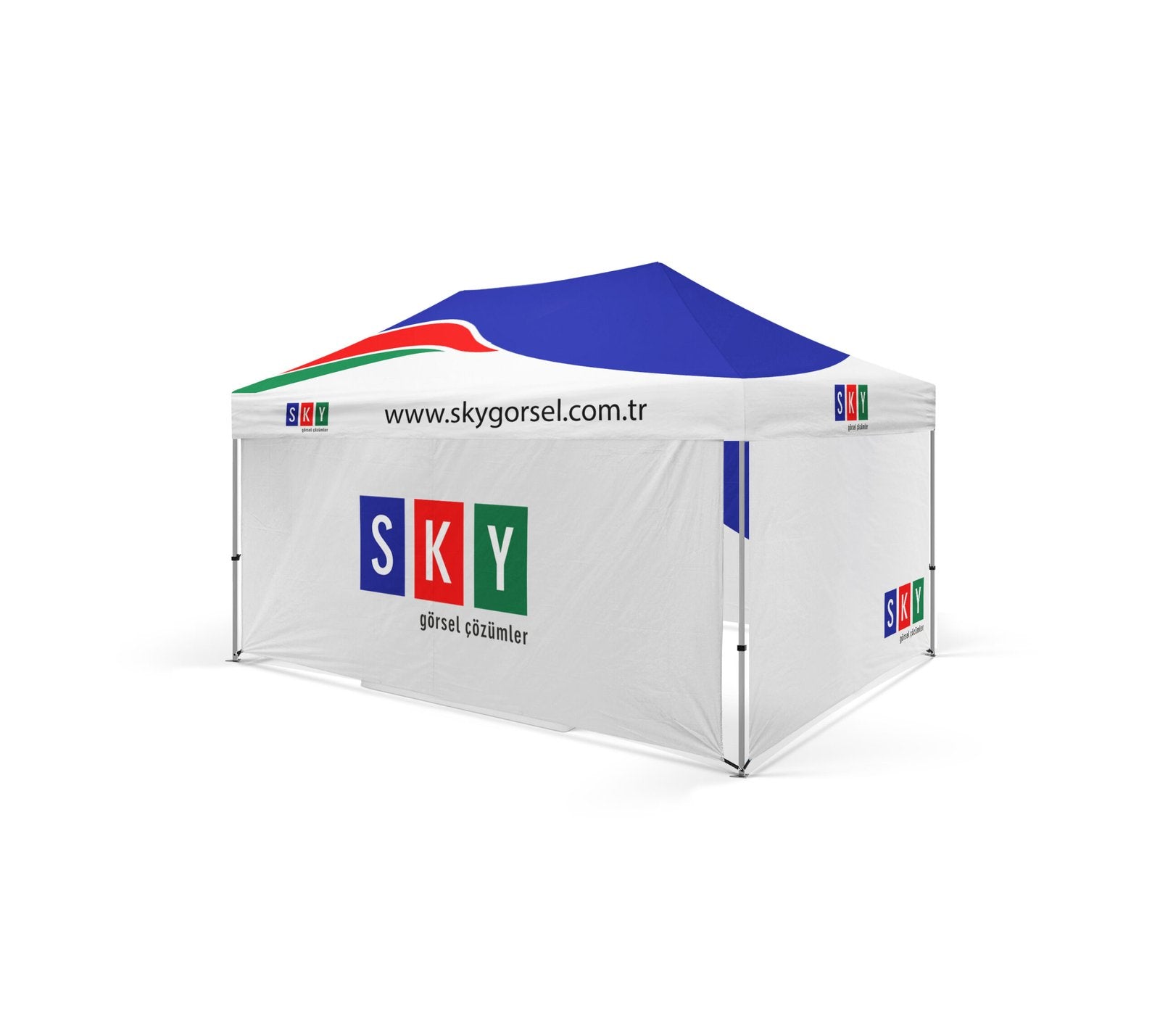 3x6 Gazebo Baskılı Tavan 4 adet Baskılı Tam Duvarlı Model