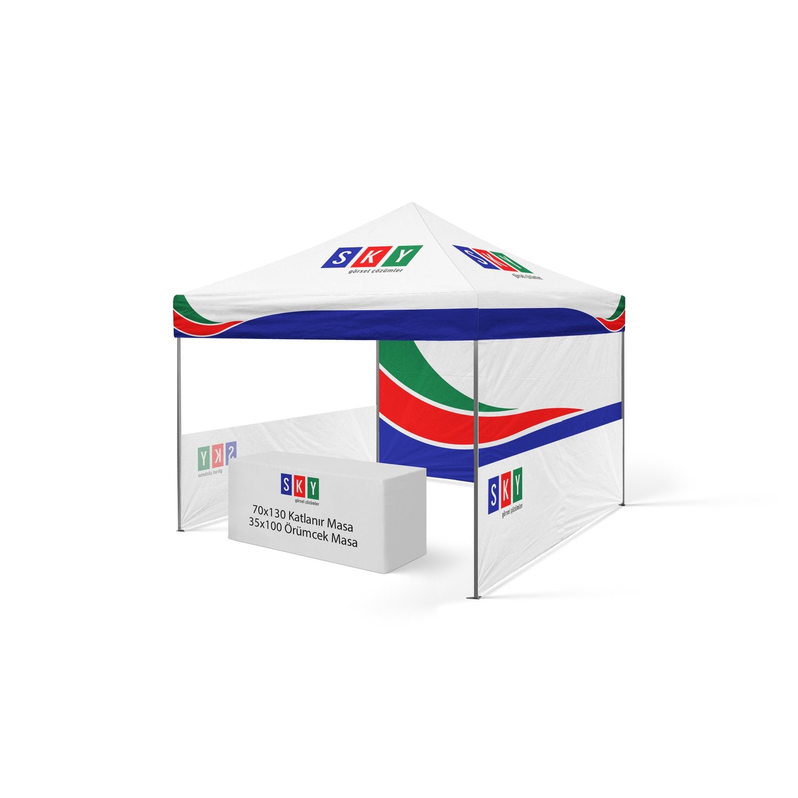 3x3 Gazebo Baskılı Tavan 1 adet Baskılı Tam Duvar 2 Adet Baskılı Yarım Duvarlı Model