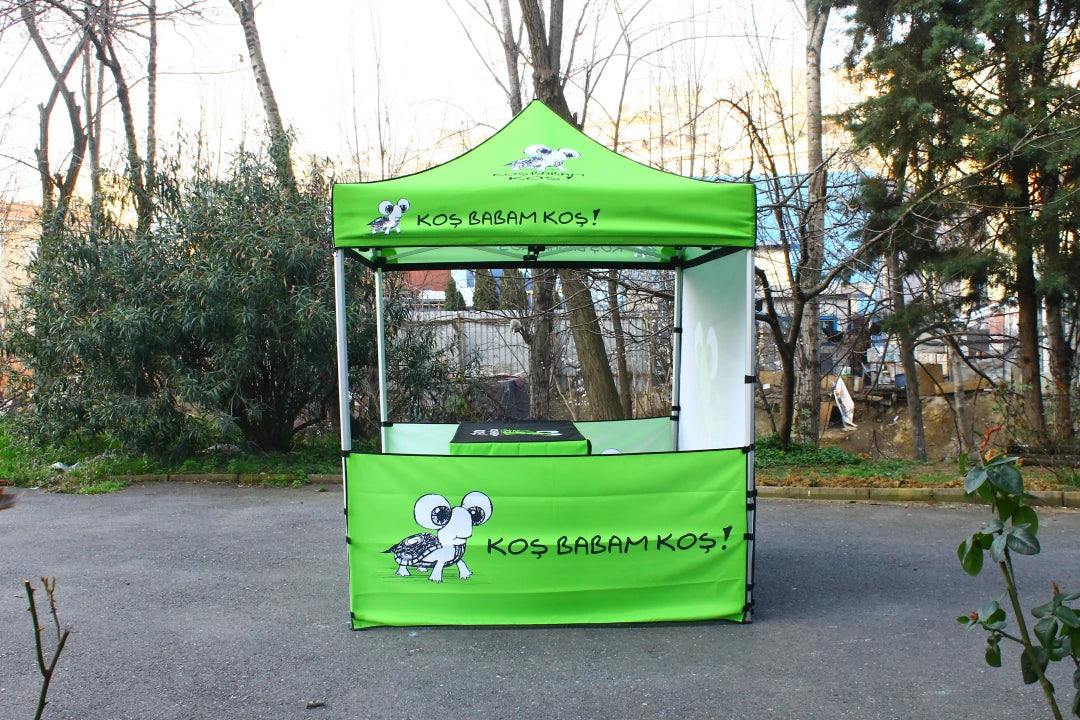 2x2 Gazebo Baskılı Tavan 3 Adet Yarım Duvarlı Model