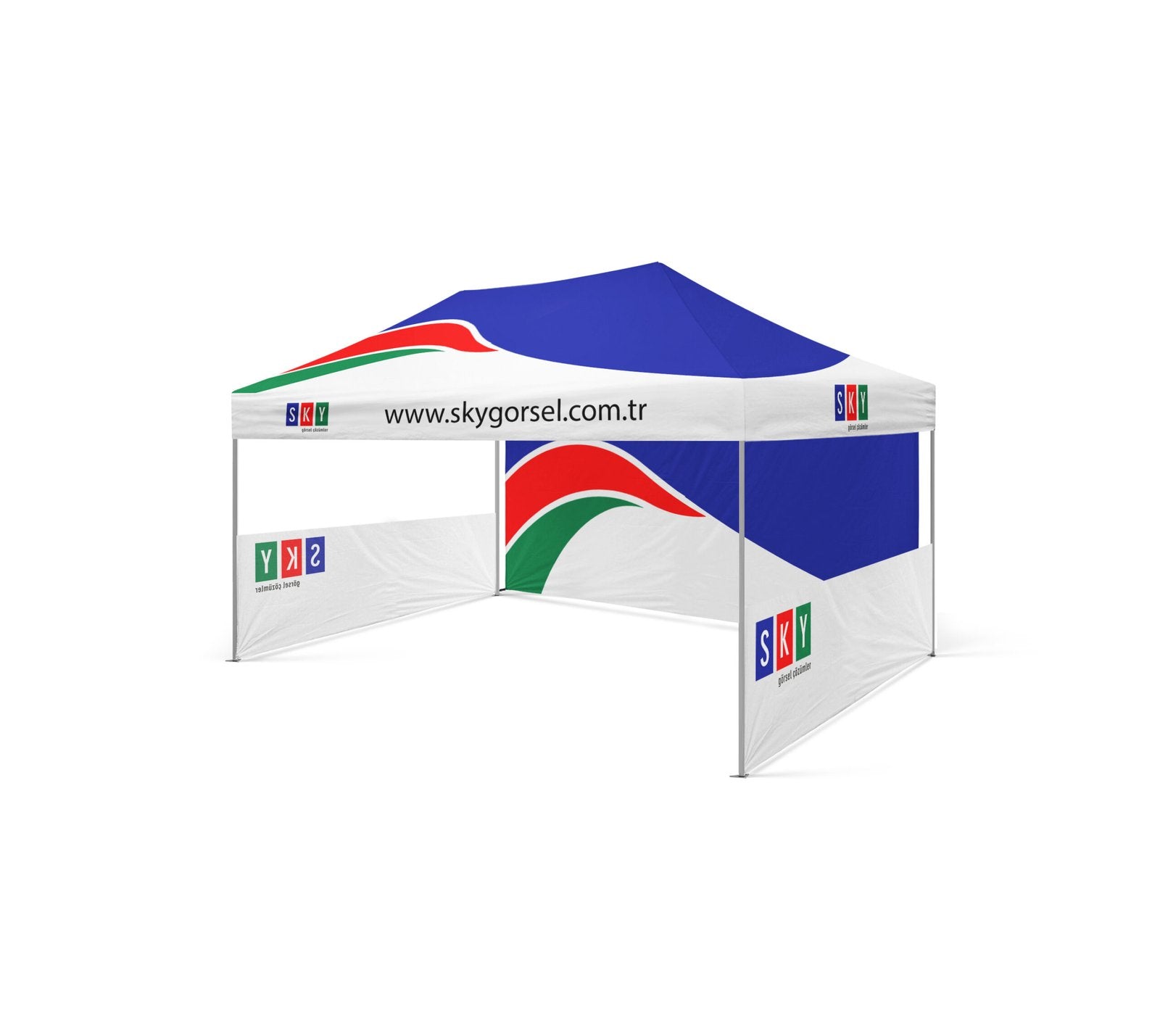 3x45 Gazebo Baskılı Tavan 1 adet Baskılı Tam Duvar 2 Adet Baskılı Yarım Duvarlı Model