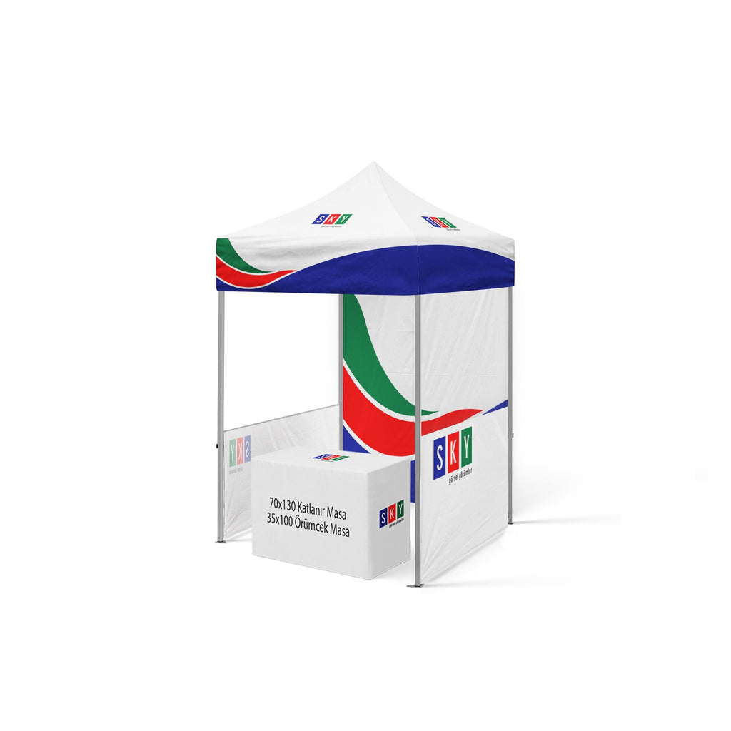 2x2 Gazebo Baskılı Tavan 1 Adet Tam Duvar 2 Adet Yarım Baskılı Duvar Model